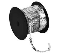 PTJJXA 100 Yards Flat Sequin Trim, 6mm Round Sequins String for DIY Sewing Crafts, PVC Sequin Spools Ribbon for Dress Embellished Headband Jewelry Making (Silver)