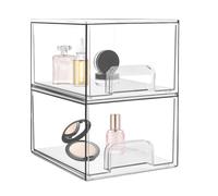 PTJJXA 2 Pack Stackable Storage Drawers, Makeup Organiser, 19x15.3x11.2 cm, Clear Acrylic Organiser, Non-Slip Mat (B)