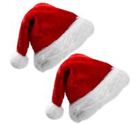 PTJJXA 2 Pcs Christmas Santa Hats Adult Kids, Thicken Unisex New Year Plush Hat, 2 Layers, Traditional Costume Hat for Christmas Party Women Men, Red Xmas Classic Cap for Christmas Holiday (Set A, L)