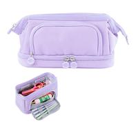 PTJJXA Large Capacity Pencil Bag, Water Resistant Pencil Case with Compartments, Expandable Stationery Organizer Makeup Cosmetic Bag, Oxford Fabric Pencil Pouch, Pen Bag Desk Organizer (Purple)
