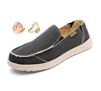 PTKG Men's Casual Canvas Shoes Lightweight Loafer Slip on Boat Footwear Wide Fit Sneakers for Swollen Feet Diabetic Breathable Outdoor Walking Loafers,black,44EU