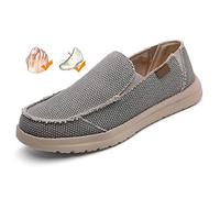 PTKG Men's Casual Canvas Shoes Lightweight Loafer Slip on Boat Footwear Wide Fit Sneakers for Swollen Feet Diabetic Breathable Outdoor Walking Loafers,grey,45EU