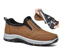 PTKG Men's Wide Fit Trainers, Outdoor Hiking Shoes, Waterproof Work Shoes, Walking Orthopedic Shoes, Non-Slip Trekking Sneakers, Brown, 43/265mm
