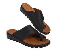 PTKG Platform Sandals Women Big Toe Correction Orthopedic Sandals Ladies Flat Clip Toe Flip Flops for Summer Beach Pool Vacation Size 34-43 EU,Black,36 EU
