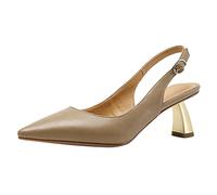 PTKG Women's Pointed Toe High Heel Summer Closed Toe Kitten Heel Pumps Party Office Leather Slingback Sandals Ladies Stiletto Dress Court Shoes,apricot,38EU