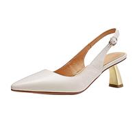 PTKG Women's Pointed Toe High Heel Summer Closed Toe Kitten Heel Pumps Party Office Leather Slingback Sandals Ladies Stiletto Dress Court Shoes,white,35EU