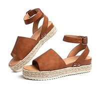 PTKG Women's Wedge Sandal Lightweight Casual Beach Sandals Summer Open Toe Fashion Non-Slip Comfy Ladies Platform Shoes Sandals for Ladies,Brown,36 EU