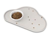 Ptlom Dog Food Mat Anti-Slip Dog Bowl Mats for Food and Water, Waterproof Pet Placemat Prevent Messy Spills to Floor, High-Lips Puppy Feeding Trays for Small Medium Large Dogs Cats, Silicone, Cream
