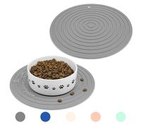 Ptlom Pet Food Mat for Dog and Cat Placemat 2 Pcs, Mat for Prevent Food and Water Overflow, Suitable for Medium and Small Pet, Silicone, 9.5"* 9.5"