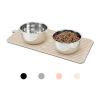 Ptlom Pet Placemat for Dog and Cat, Anti-Slip Waterproof Dogs Feeding Mat Prevent Food and Water Overflow, Bowl Mats Suitable for Medium and Small Pets, Beige, Silicone