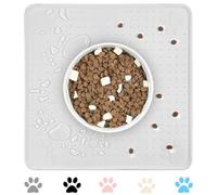 Ptlom Pet Placemat for Dog and Cat, Waterproof Non-Slip Dogs Bowl Mat Prevent Food and Water Overflow, Puppy Dish Feeding Mats Suitable for Medium and Small Pets, Silicone (13" *13", White)