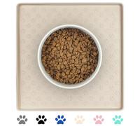 Ptlom Pet Placemat for Dog and Cat, Waterproof Non-Slip Silicone Feeding Bowl Mat Prevent Food and Water Overflow, Puppy Dish Feeder Fountain Trays Suitable for Medium and Small Pets, Beige
