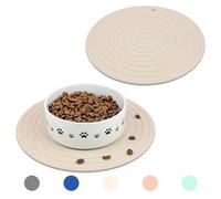 Ptlom Silicone Pet Food Mat for Dogs and Cats Placemat 2Pcs, Waterproof Non-Slip Feeding Bowl Mats Prevent Food and Water Overflow, Silicone Puppy Mat Suitable for Small Medium Pets, Beige, 9.5Inch