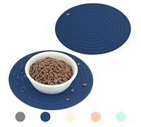 Ptlom Silicone Pet Food Mat for Dogs and Cats Placemat 2Pcs, Waterproof Non-Slip Feeding Bowl Mats Prevent Food and Water Overflow, Silicone Puppy Mat Suitable for Small Medium Pets, Navy Blue, 9.5"