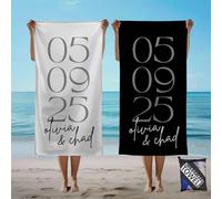 PTNQAZ Custom Mr and Mrs Beach Towel, Bride Groom Honeymoon Beach Towel, Personalized Wedding Gift,Custom Year,Honeymoon gift for Beach Bachelorette,with Bag (Mr Mrs 4)