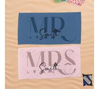 PTNQAZ Mr.and Mrs.Beach Towel Set,Custom His and Hers Towel,Personalised Gift Ultra Absorbent for Newlywed Married Bride,Weddind,Honeymoon Gift,with Bag (Mr Mrs 1)