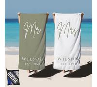 PTNQAZ Mr and Mrs Beach Towels,Bride Personalized Beach Towel,His and Hers Newlywed Gift Couple Pool Towel,Wedding Newlywed Honeymoon Gift (Mr Mrs 7)