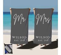 PTNQAZ Mr and Mrs Beach Towels,Bride Personalized Beach Towel,His and Hers Newlywed Gift Couple Pool Towel,Wedding Newlywed Honeymoon Gift (Mr Mrs 5)