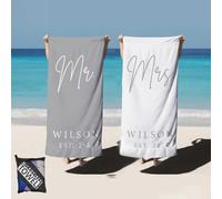 PTNQAZ Mr. and Mrs. Beach Towels,Bride Personalized Beach Towel,His and Hers Newlywed Gift Couple Pool Towel,Wedding Newlywed Honeymoon Gift (Mr Mrs 3)