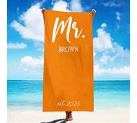 PTNQAZ Mr & Mrs Beach Towel Couple Custom Name Beach Towel Valentines Honeymoon Gift for Summer Lovers Bride Groom Wedding Gift Personalized Bath Towel Oversized Bathroom Decor (Orange)