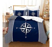 PTNQAZ Navy Boat Anchor Bedding Set 3D Printed Duvet Covers With Pillowcases Sea Bedroom Set King Queen Size Quilt Cover (Single