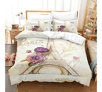 PTNQAZ Paris Eiffel Tower Bedding Set 3D Printed Scenery Duvet Cover Set With Pillowcases For Adult Children Bed Comforter Bedspread For Bedroom (Single