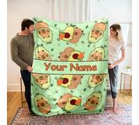 PTNQAZ Personalized Custom Name Blanket, Capybara Cartoon Print Fluffy Blanket,Soft Flannel for Sofa Bed Travel Camping Office Break Blanket (capybara 5)