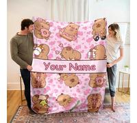 PTNQAZ Personalized Custom Name Blanket, Capybara Cartoon Print Fluffy Blanket,Soft Flannel for Sofa Bed Travel Camping Office Break Blanket (capybara 1)