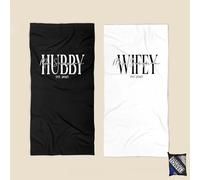 PTNQAZ Wifey or Hubby Beach Towel, Custom Honeymoon Towel with Last Name and Date, Personalized Bride and Groom Gift, Wedding Beach Towel Gift,with Bag (Mr Mrs 1)