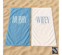 PTNQAZ Wifey or Hubby Beach Towel, Custom Honeymoon Towel with Last Name and Date, Personalized Bride and Groom Gift, Wedding Beach Towel Gift,with Bag (Mr Mrs 2)
