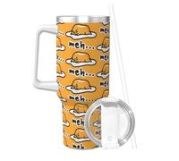 PTONUIC Gudetama Cute 40 oz Tumbler with Handle and Straw Lid | Insulated Cup Reusable Stainless Steel Water Bottle Travel Mug Cupholder Friendly | Gifts for Women Men Him Her