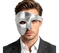 PTOOTP Halloween Season Disco Half Face Mask Silver Mirror Finish Party | Plastic Reflective Surface, Breathable Design, for Costumes, Performers, Cosplayers, Gala Events