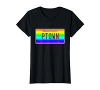PTown Provincetown Cape Cod Massachusetts LGBT Rainbow Pride Value Graphic T-Shirt, Women, Black, S