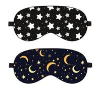 Ptrin 2 Pack Drowsy Sleep Mask,Sleep mask with Adjustable Strap,Comfortable and Super Soft Eye mask Ultimate Sleeping aid,Blindfold for Night,Travel,Nap,Meditation(Gold Moon-Black Satin)