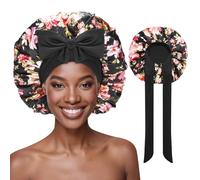 Ptrin Satin Bonnet, Double-Sided Silk Bonnets for Sleeping, Night Hairs Sleep Cap with Elastic Band,Head Cover Hat for Women Girls Long, Straight, Curly Hair for Women,Peony Black
