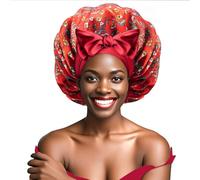 Ptrin Satin Bonnet, Double-Sided Silk Bonnets for Sleeping, Night Hairs Sleep Cap with Elastic Band,Head Cover Hat for Women Girls Long, Straight, Curly Hair for Women,Print Red