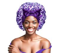 Ptrin Satin Bonnet, Double-Sided Silk Bonnets for Sleeping, Night Hairs Sleep Cap with Elastic Band,Head Cover Hat for Women Girls Long, Straight, Curly Hair for Women,Leopard Purple