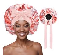 Ptrin Satin Bonnet, Double-Sided Silk Bonnets for Sleeping, Night Hairs Sleep Cap with Elastic Band,Head Cover Hat for Women Girls Long, Straight, Curly Hair for Women,Tie-Dye Rose