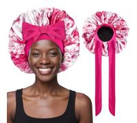 Ptrin Satin Bonnet,Double-Sided Silk Bonnets for Sleeping,Night Hairs Sleep Cap with Elastic Band,Head Cover Hat as Women Girls Long,Straight,Curly Hair Due to Women,Tie-Dye Pink