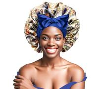 Ptrin Satin Bonnet, Double-Sided Silk Bonnets for Sleeping, Night Hairs Sleep Cap with Elastic Band,Head Cover Hat for Women Girls Long, Straight, Curly Hair for Women,Print Blue