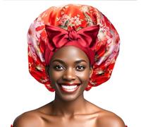 Ptrin Satin Bonnet, Double-Sided Silk Bonnets for Sleeping, Night Hairs Sleep Cap with Elastic Band,Head Cover Hat for Women Girls Long, Straight, Curly Hair for Women,Peony Red