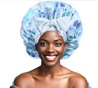 Ptrin Satin Bonnet, Double-Sided Silk Bonnets for Sleeping, Night Hairs Sleep Cap with Elastic Band,Head Cover Hat for Women Girls Long, Straight, Curly Hair for Women,Peony White