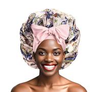 Ptrin Satin Bonnet, Double-Sided Silk Bonnets for Sleeping, Night Hairs Sleep Cap with Elastic Band,Head Cover Hat for Women Girls Long, Straight, Curly Hair for Women,Print Pink
