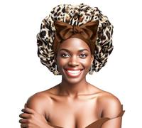 Ptrin Satin Bonnet, Double-Sided Silk Bonnets for Sleeping, Night Hairs Sleep Cap with Elastic Band,Head Cover Hat for Women Girls Long, Straight, Curly Hair for Women,Leopard Yellow