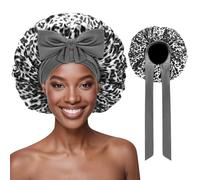 Ptrin Satin Bonnet,Silk Bonnet Hair Bonnet for Sleeping Women,Large Double Layer Satin Hair Bonnet for Sleeping with Adjustable Tie Band,Soft Elastic Breathable,Leopard Grey