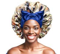 Ptrin Satin Hair Cap, 1 x Silk Bonnet for Sleeping, Night Bonnet, Satin Sleep Cap with Elastic Band, Adjustable, for Women and Girls, Print Blue