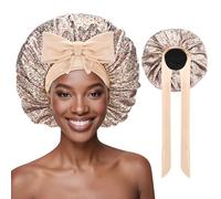 Ptrin Satin Hair Cap, 1 x Silk Bonnet for Sleeping, Night Bonnet, Satin Sleeping Cap with Elastic Band, Adjustable, for Women and Girls, Flower white, L