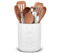 Ptrin Utensil Holder, H16xD12cm Ceramic Kitchen Utensils Holder, Large Cooking Utensil Pots for Kitchen Counter, Morden Utensil Organizer for Spatula（white rock）