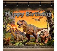 Ptrxobj Dinosaur Happy Birthday Backdrop Jurassic Dinosaurs World Volcano Eruption Jungle Escape Photography Background Boys Kids Birthday Cake Party Decor Photo Studio Props 7X5FT
