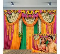 Ptrxobj India Pooja Backdrop Puja Ganpati Mehndi India Traditional Religious Festival Photography Background Diwali Decor Wedding Party Hindu Ceremony Photo Studio Props 7X5FT